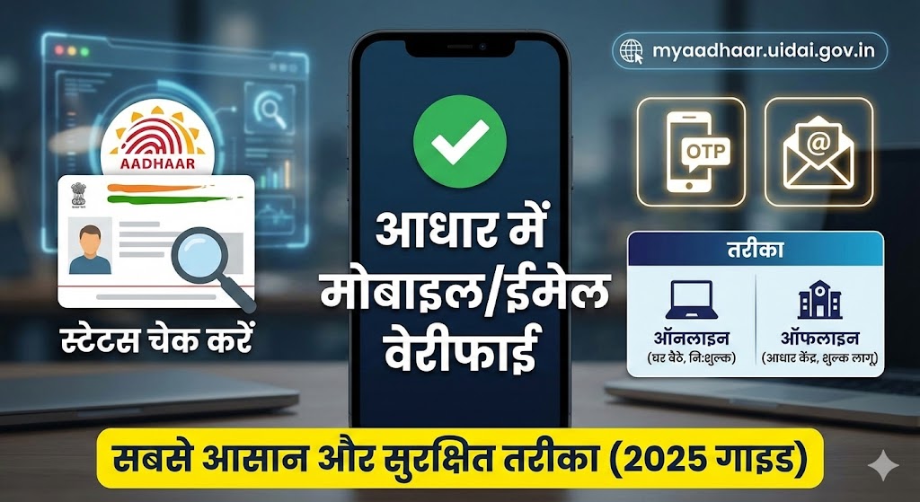 आधार कार्ड में मोबाइल नंबर और ईमेल वेरीफाई कैसे करें?