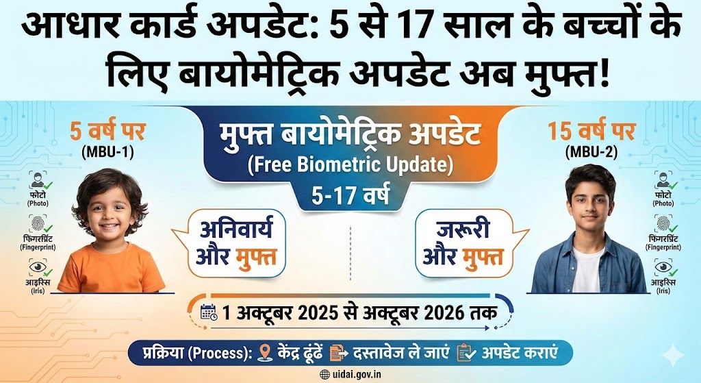 बच्चों के लिए बायोमेट्रिक अपडेट अब बिलकुल मुफ्त