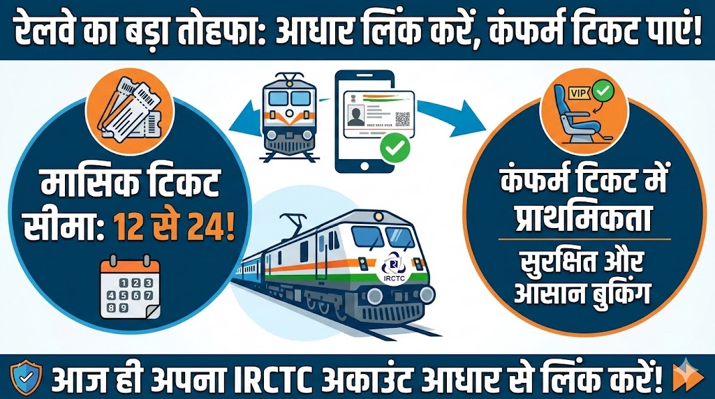 रेलवे का बड़ा तोहफा: आधार लिंक करने पर मिलेगा कंफर्म टिकट और 24 टिकटों की सीमा!