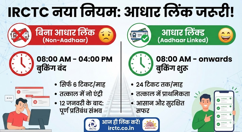 IRCTC Aadhaar Link New Rules: 12 जनवरी से बिना Aadhaar लिंक नहीं होगी टिकट बुकिंग? जानें नए नियम और फायदा
