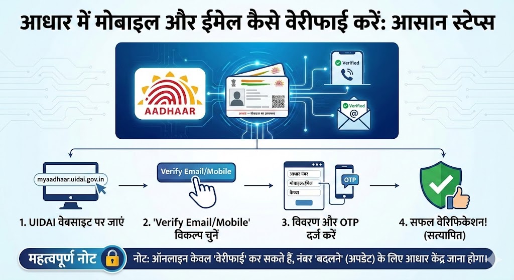 आधार (Aadhaar) वेरिफिकेशन गाइड 2026: मोबाइल नंबर और ईमेल को वेरीफाई करने का सबसे आसान और नया तरीका जानें