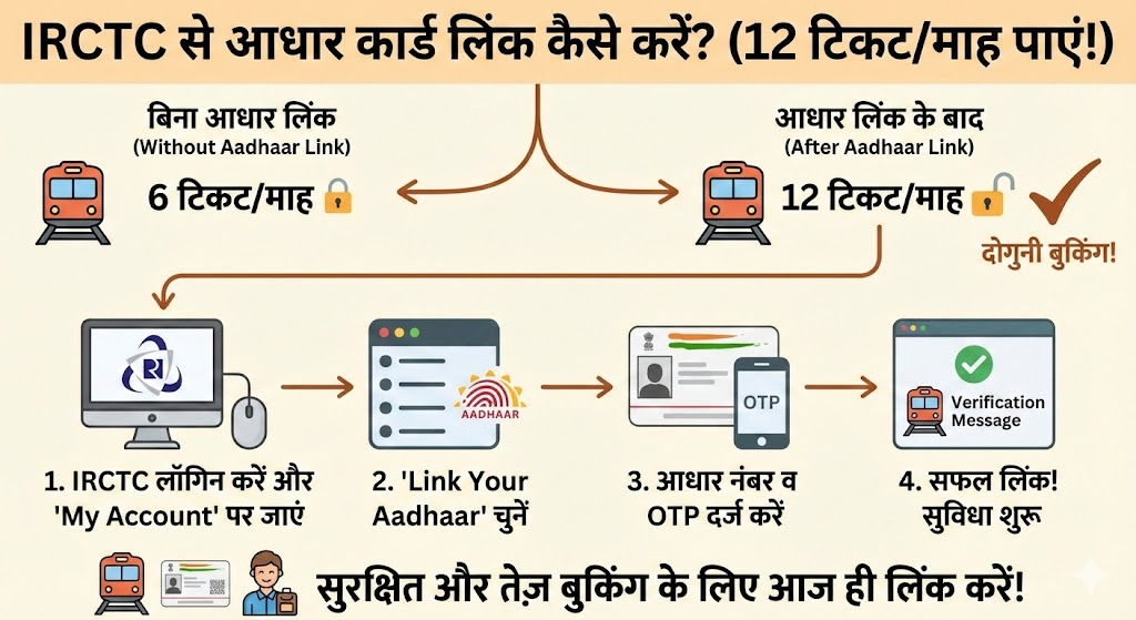 IRCTC अकाउंट को Aadhaar कार्ड से लिंक कैसे करें? – 12 टिकट बुकिंग और अन्य सुविधाओं के लिए स्टेप-बाय-स्टेप प्रोसेस