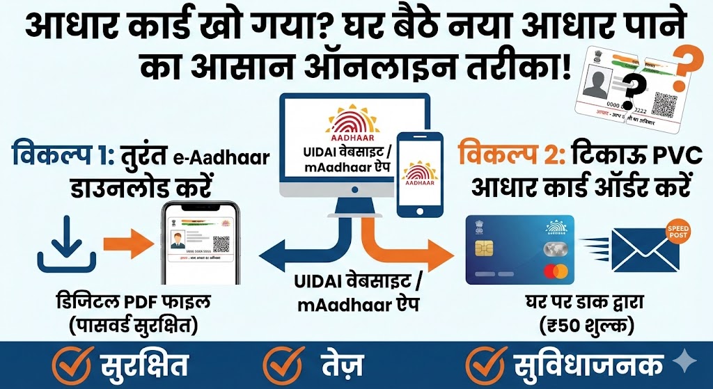 Aadhaar Card खो गया? टेंशन छोड़ें! घर बैठे मिनटों में नया Aadhaar पाने का सबसे आसान तरीका