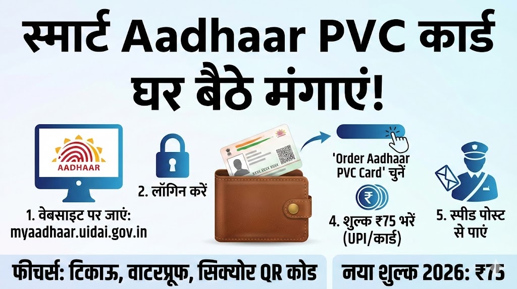 Aadhaar PVC Card Order Online 2026: अब घर बैठे मंगाएं स्मार्ट और टिकाऊ Aadhaar कार्ड, जानें नया तरीका और शुल्क