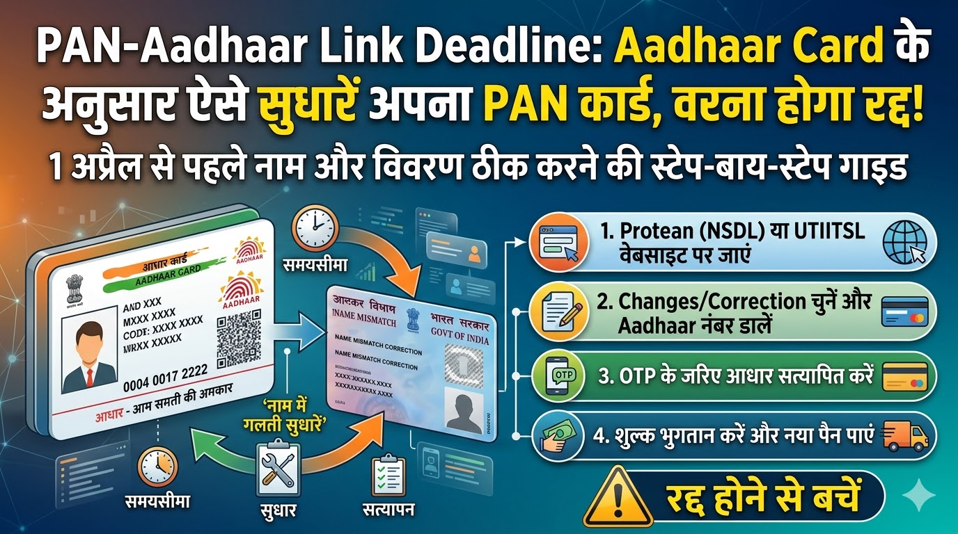PAN-Aadhaar Link Deadline: Aadhaar Card के अनुसार ऐसे सुधारें अपना PAN कार्ड, वरना होगा रद्द!