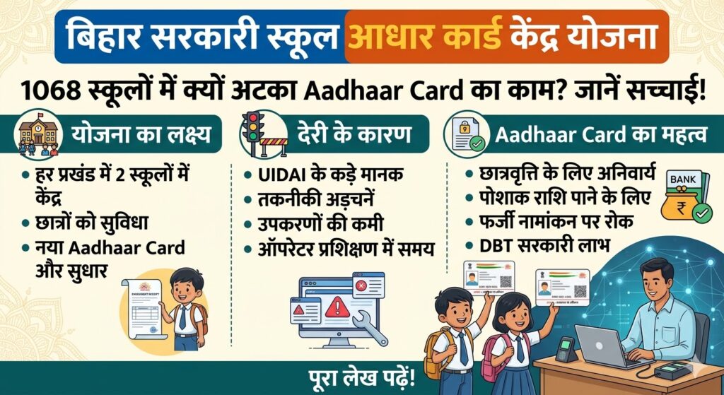 बिहार सरकारी स्कूल आधार कार्ड सेंटर योजना: 1068 स्कूलों में क्यों अटका काम? जानें पूरी सच्चाई