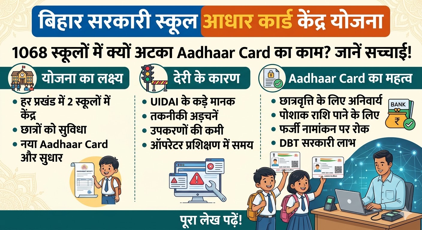 बिहार सरकारी स्कूल आधार कार्ड सेंटर योजना: 1068 स्कूलों में क्यों अटका काम? जानें पूरी सच्चाई